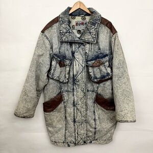 Vintage 80s East West Size M Denim Acid Wash Quilt Lined Zip Up Heavy Jacket